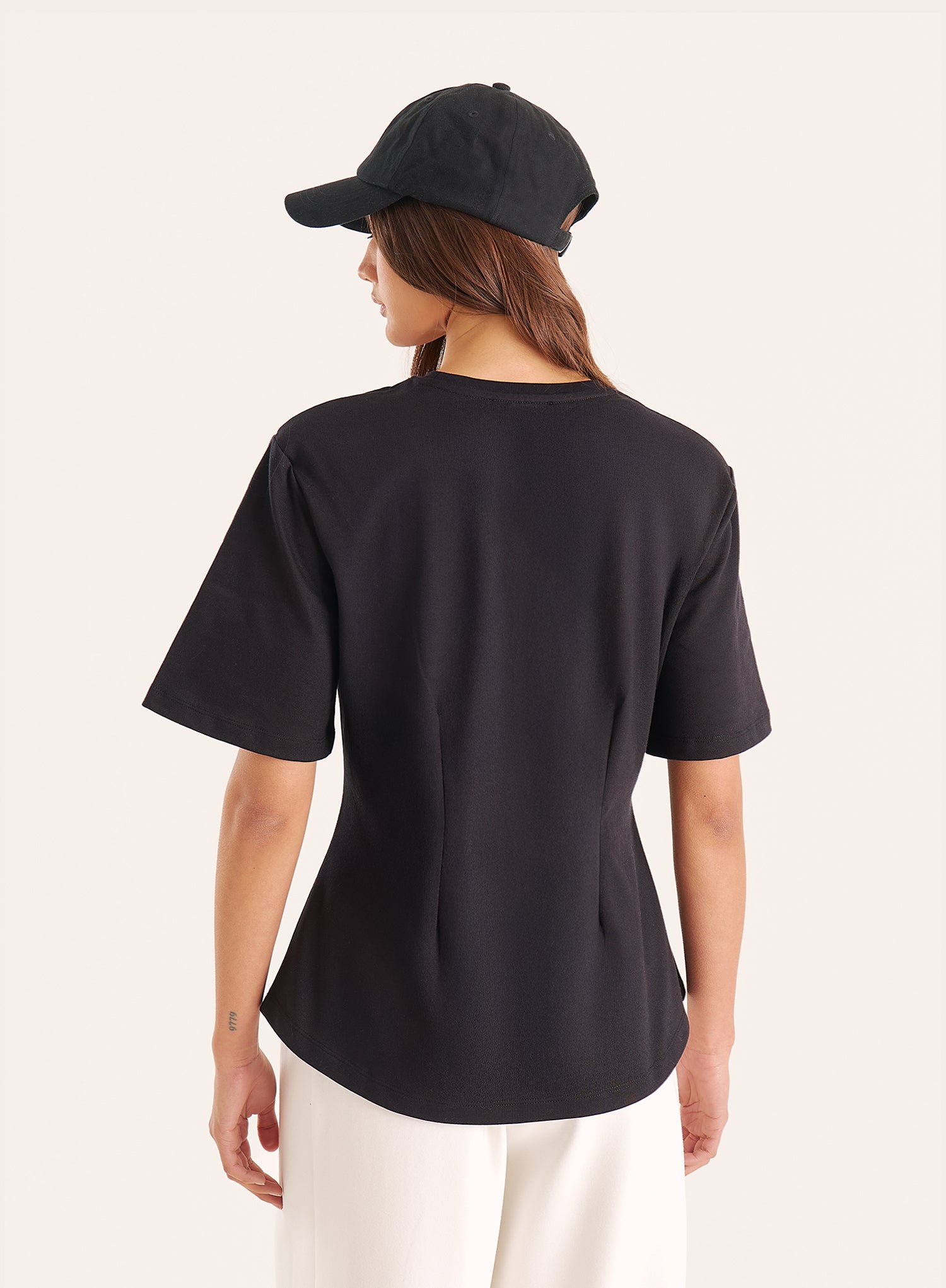 Black Shoulder Pad Peplum T-Shirt